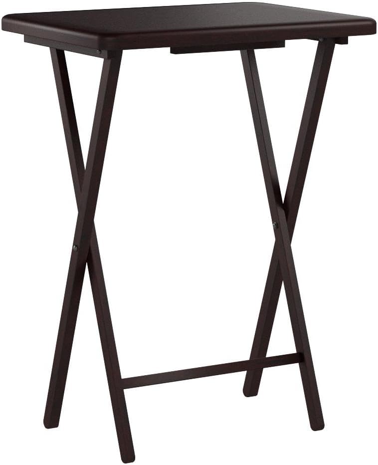 PJ Wood 5-Piece TV Tray Folding Wooden Dinner Table Set with Compact Storage Rack, Espresso - Portable and Adjustable Home Furniture for Living Room, Bedroom, and Kitchen