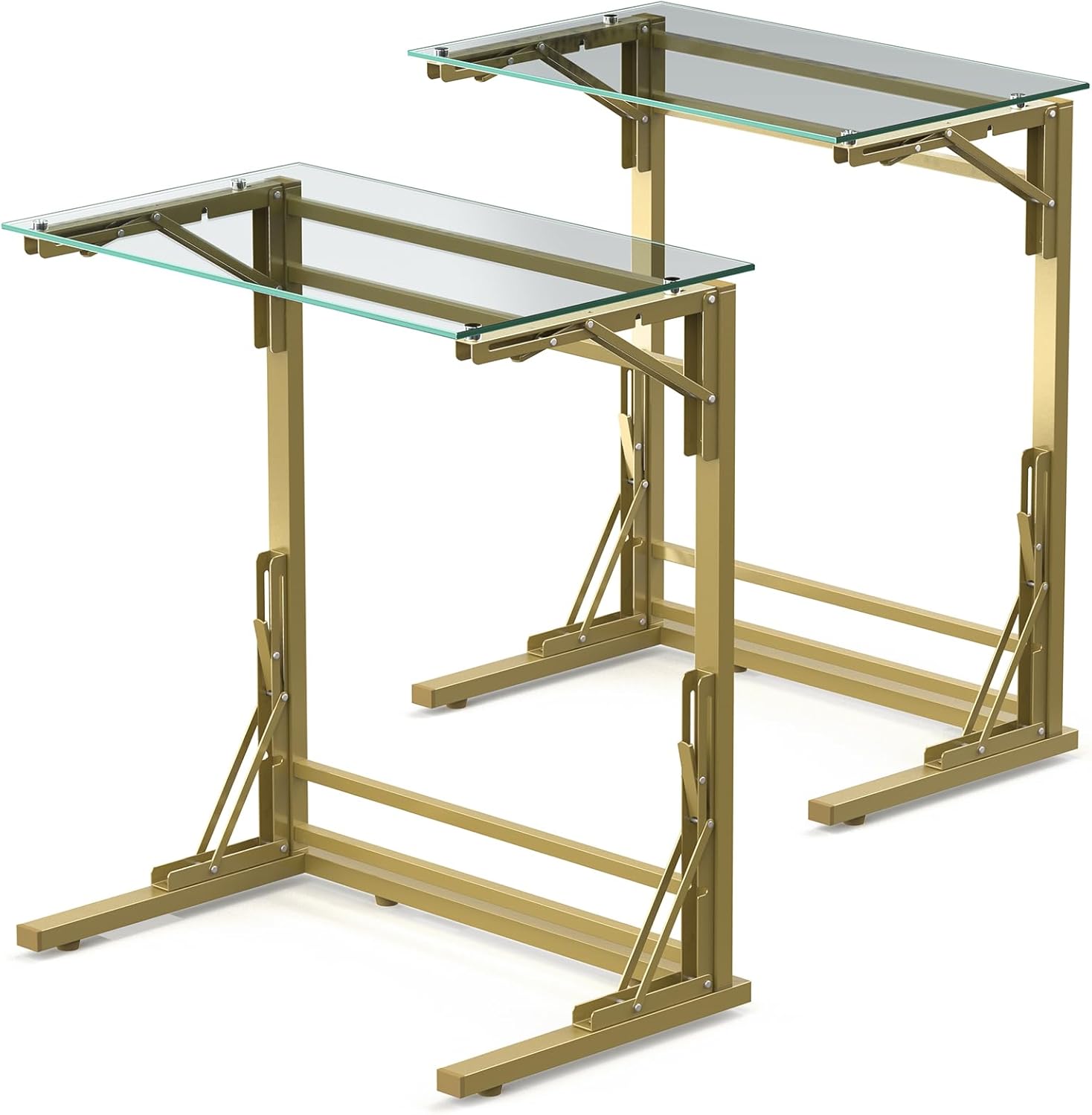 Tatub Folding TV Tray Table Set of 2, 24" Wide C-Shaped End Table for Couches, Small Couch Side C Table, Slide Under Sofa Tray Arm Table for Living Room, Bedroom, Dark Black