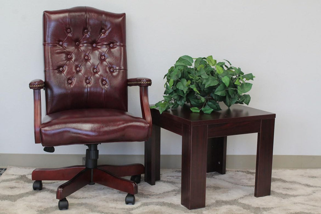 Boss Office Products Classic Executive Caressoft Chair with Mahogany Finish in Burgundy, high-Back (B905-BY)