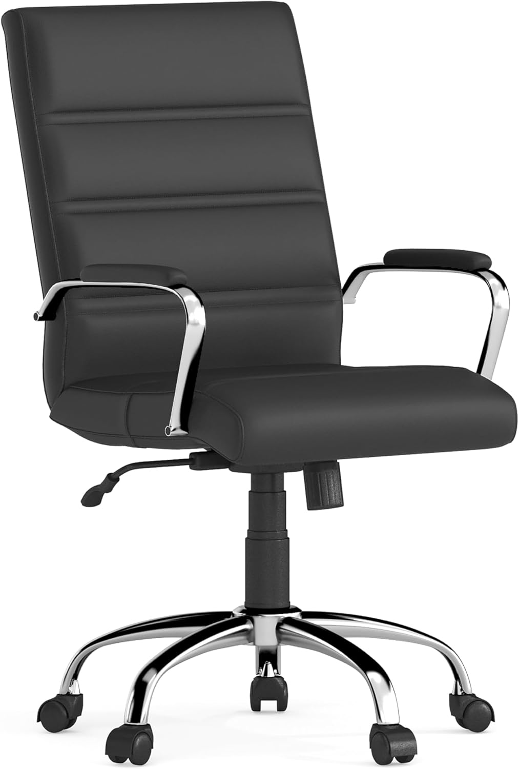 Flash Furniture Whitney Mid-Back Swivel LeatherSoft Desk Chair with Wheels, Padded Seat and Armrests, Adjustable Height Padded Office Chair, Black
