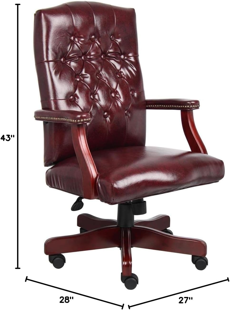 Boss Office Products Classic Executive Caressoft Chair with Mahogany Finish in Burgundy, high-Back (B905-BY)