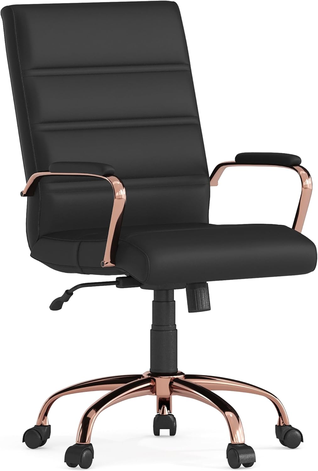 Flash Furniture Whitney Mid-Back Swivel LeatherSoft Desk Chair with Wheels, Padded Seat and Armrests, Adjustable Height Padded Office Chair, Black