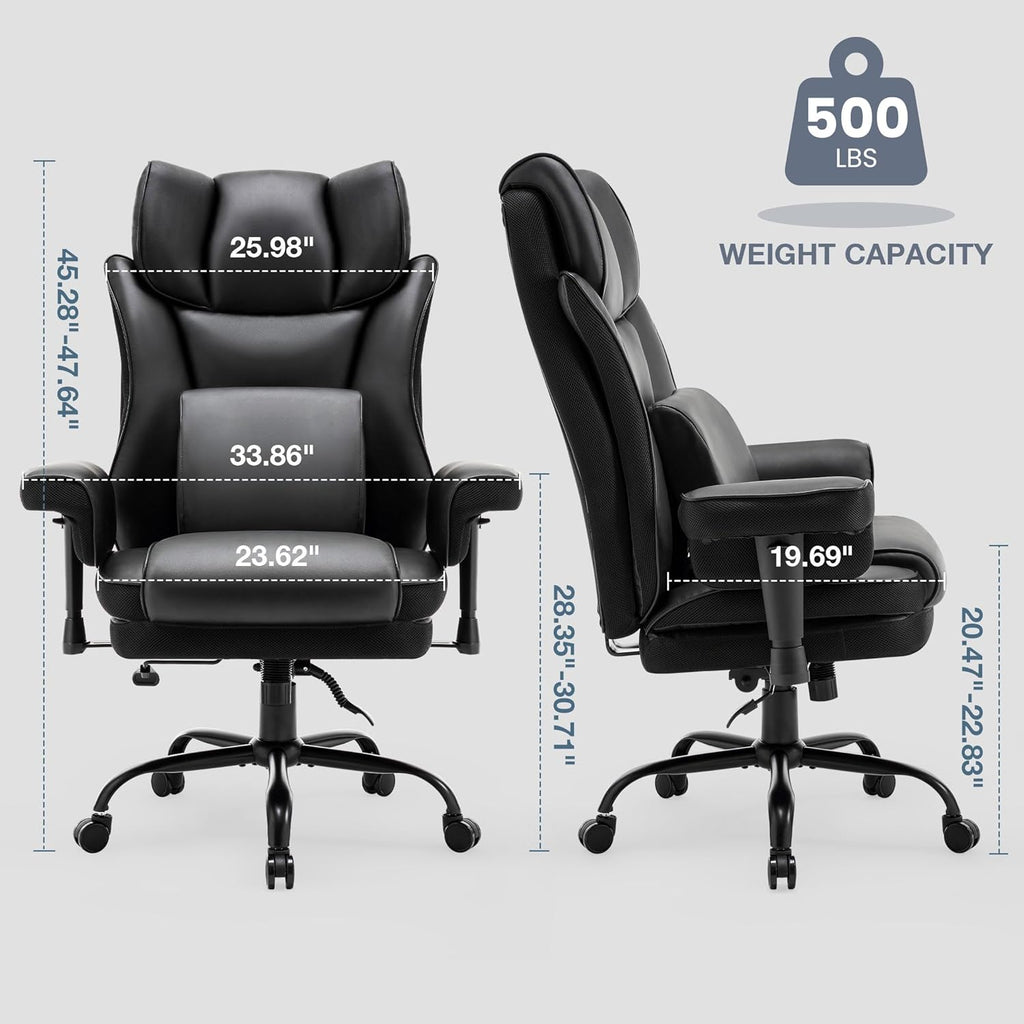 BOSMILLER Big and Tall Office Chair, 500lbs Rocking Massage High Back Desk Chair, Ergonomic Executive Office Chair with Adjustable Padded Armrest and Lumbar Support, Adjustable Height(Dark Black)