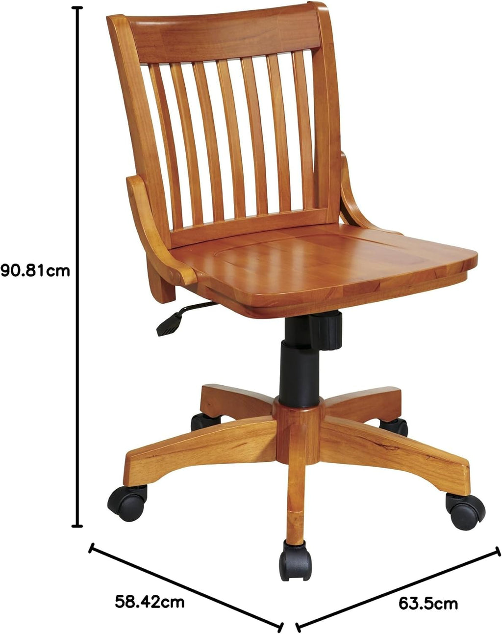 OSP Home Furnishings Deluxe Armless Wood Banker's Desk Chair with Adjustable Height, Locking Tilt, and Heavy Duty Base, Fruitwood