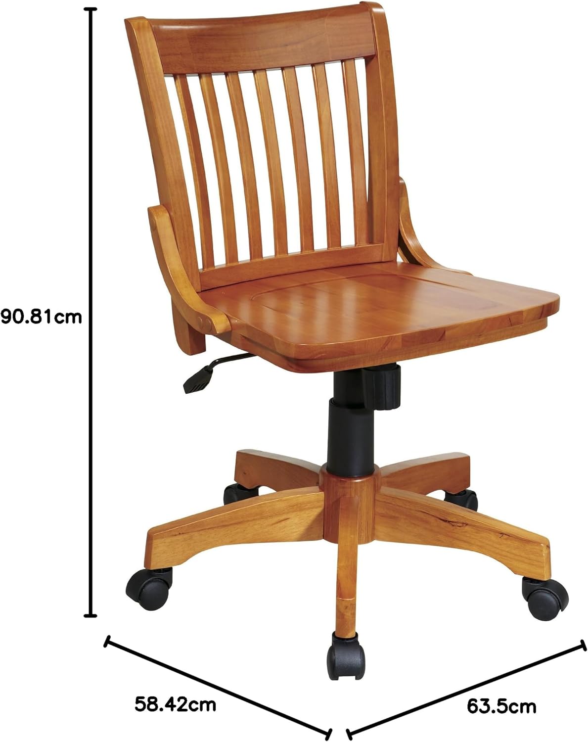 OSP Home Furnishings Deluxe Armless Wood Banker's Desk Chair with Adjustable Height, Locking Tilt, and Heavy Duty Base, Fruitwood