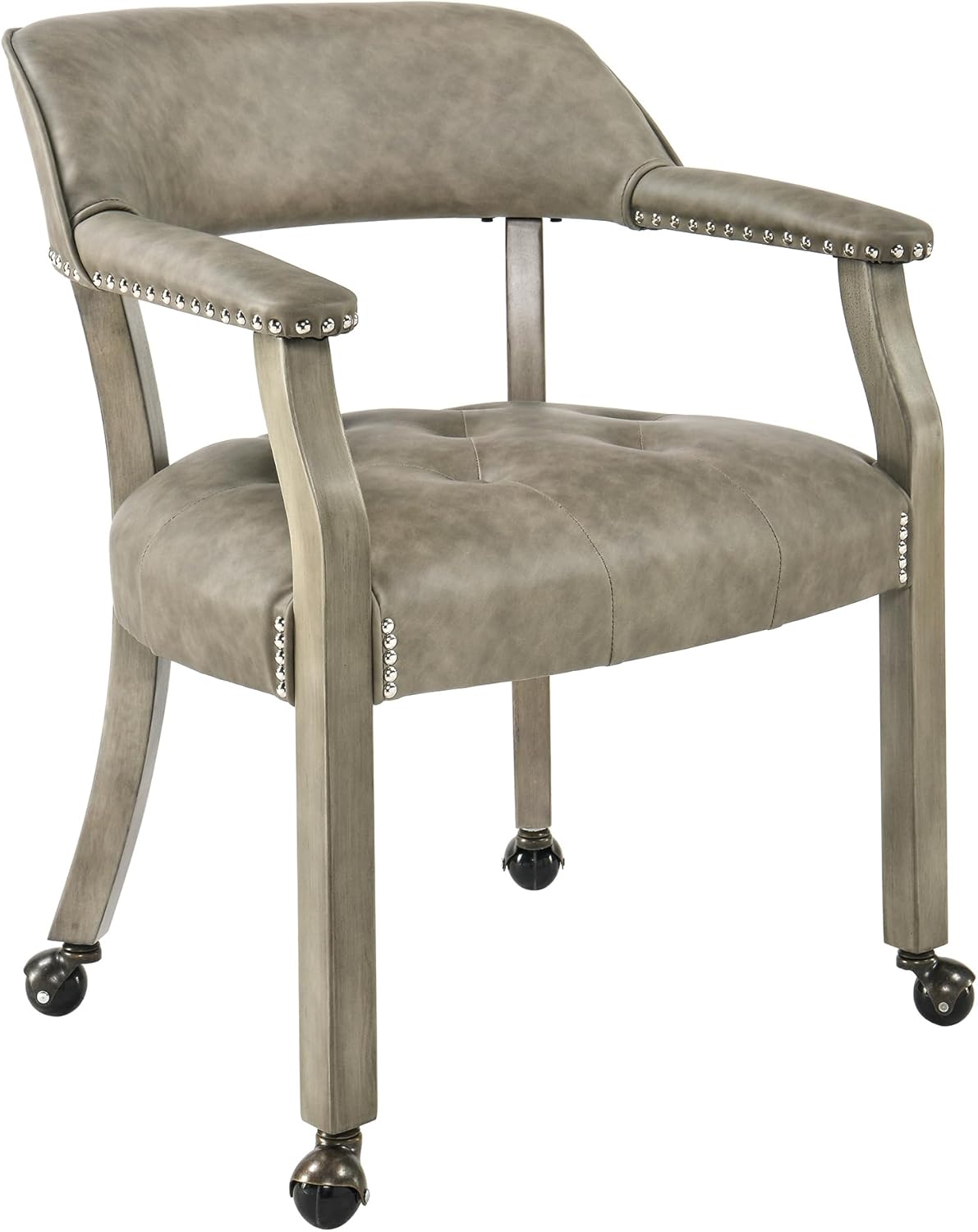 LEEMTORIG Large Dining Chairs with Casters and Arms, Rolling Dining Chairs with Wheels, Solid Wood Boss Caption's Chairs Office Desk Chairs, 26"D x 25.2"W x 31.5"H, Cherry Legs & Blue PU SY-1533-LB