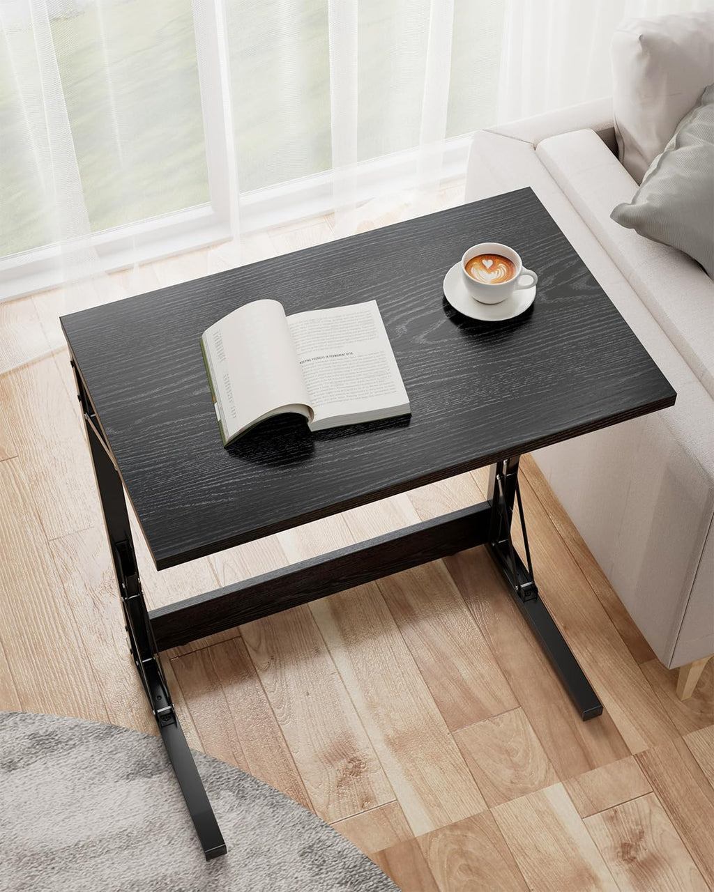 Tatub Folding TV Tray Table Set of 2, 24" Wide C-Shaped End Table for Couches, Small Couch Side C Table, Slide Under Sofa Tray Arm Table for Living Room, Bedroom, Dark Black