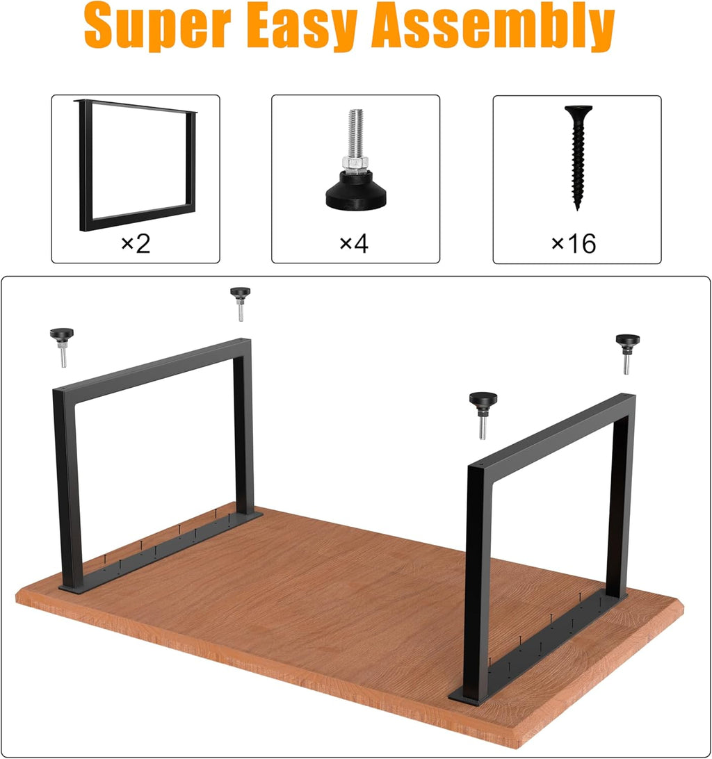 Heavy Duty Metal Table Legs 28x35 Inch, Extra Wide Steel Base for Live Edge Slab, Epoxy River, Large Dining or Conference Table, Industrial Square Frame, Supports 1000lbs, Set of 2, Black