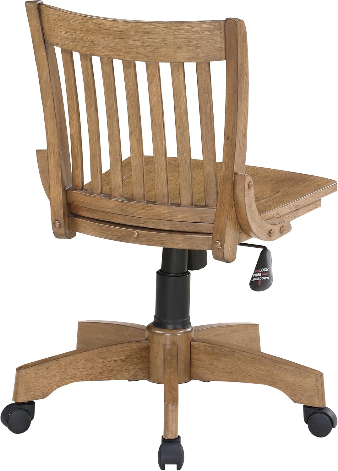 OSP Home Furnishings Deluxe Armless Wood Banker's Desk Chair with Adjustable Height, Locking Tilt, and Heavy Duty Base, Fruitwood