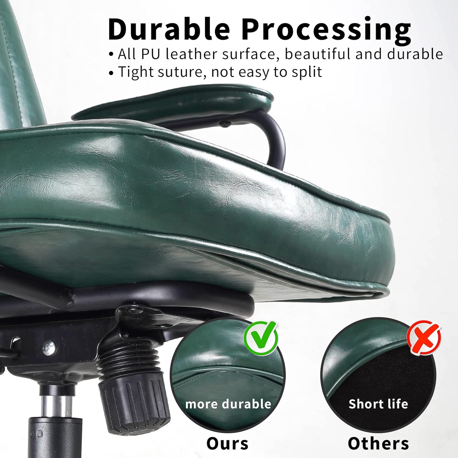 Artswish Mid Century Office Desk Chair - Green Leather Home Office Chair with Wheels and Arms