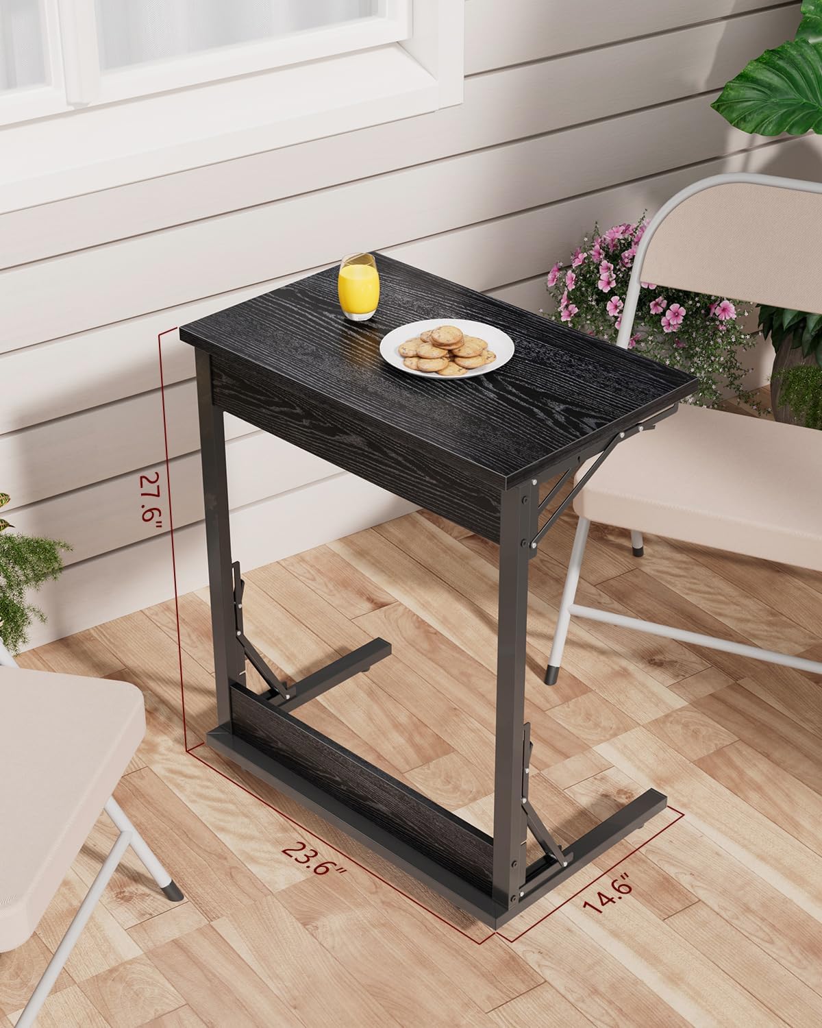 Tatub Folding TV Tray Table Set of 2, 24" Wide C-Shaped End Table for Couches, Small Couch Side C Table, Slide Under Sofa Tray Arm Table for Living Room, Bedroom, Dark Black