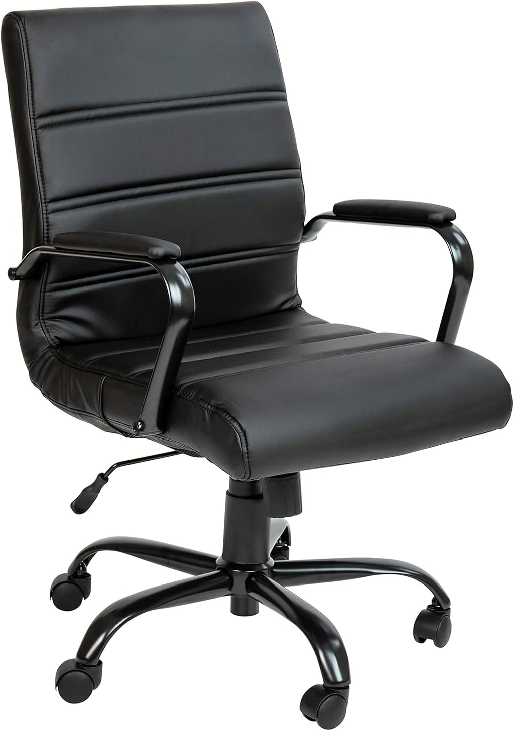 Flash Furniture Whitney Mid-Back Swivel LeatherSoft Desk Chair with Wheels, Padded Seat and Armrests, Adjustable Height Padded Office Chair, Black