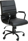 Flash Furniture Whitney Mid-Back Swivel LeatherSoft Desk Chair with Wheels, Padded Seat and Armrests, Adjustable Height Padded Office Chair, Black