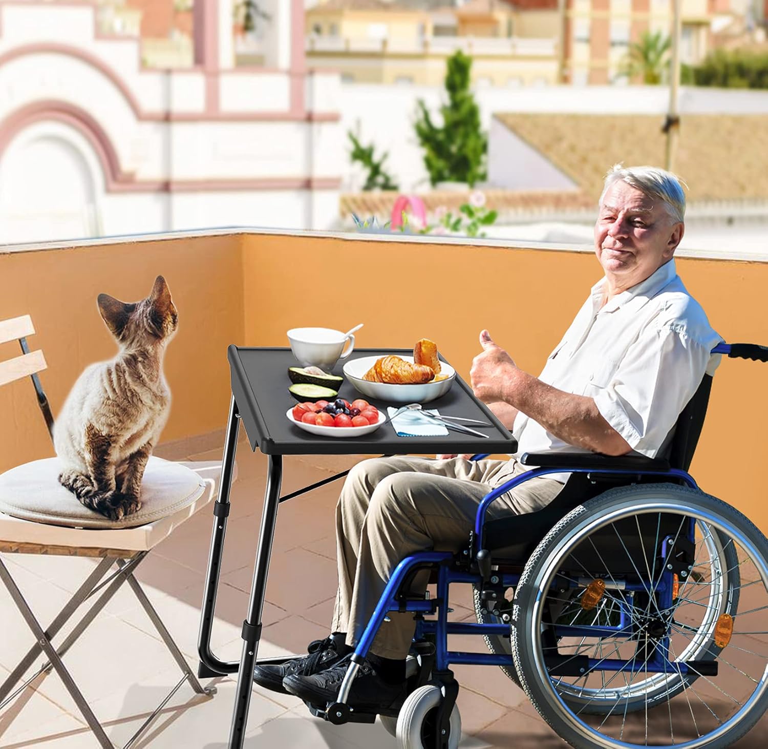 Adjustable TV Tray Table - TV Dinner Tray on Bed & Sofa, Comfortable Folding Table with 6 Height & 3 Tilt Angle Adjustments (Black)