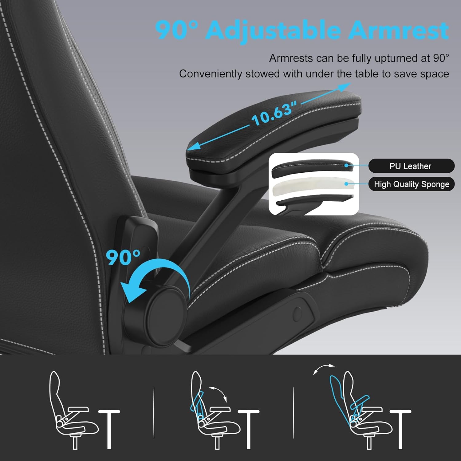 Big and Tall Office Chair -500 lb Heavy Duty Office Chair for Big Man, High Back Leather Executive Office Desk Chair with 120° Tilt Rock,Executive Computer Desk Chair with Flip Up Arm (Black)