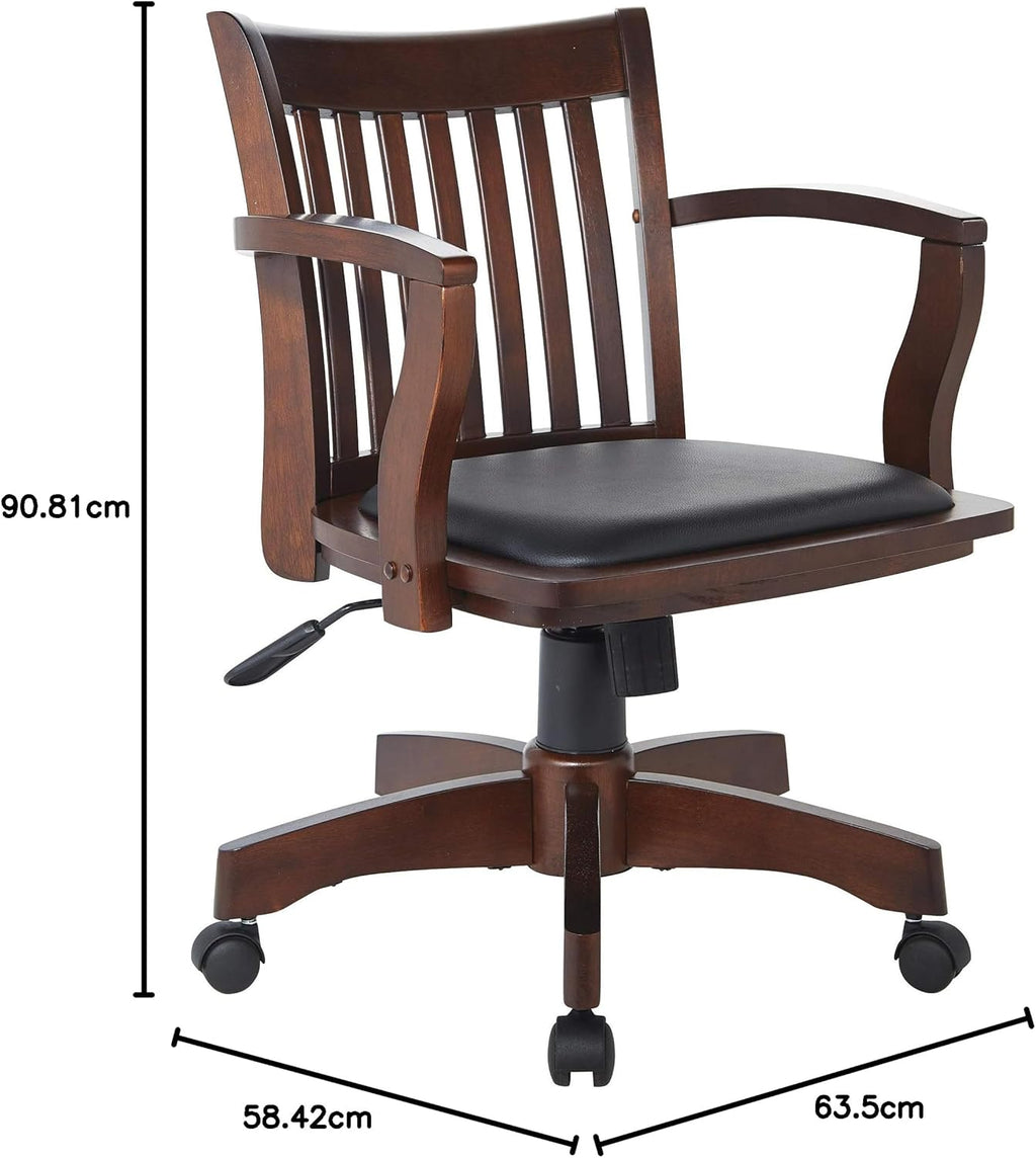 OSP Home Furnishings Deluxe Wood Banker's Desk Chair with Padded Seat, Adjustable Height and Locking Tilt, Espresso Finish and Black Vinyl