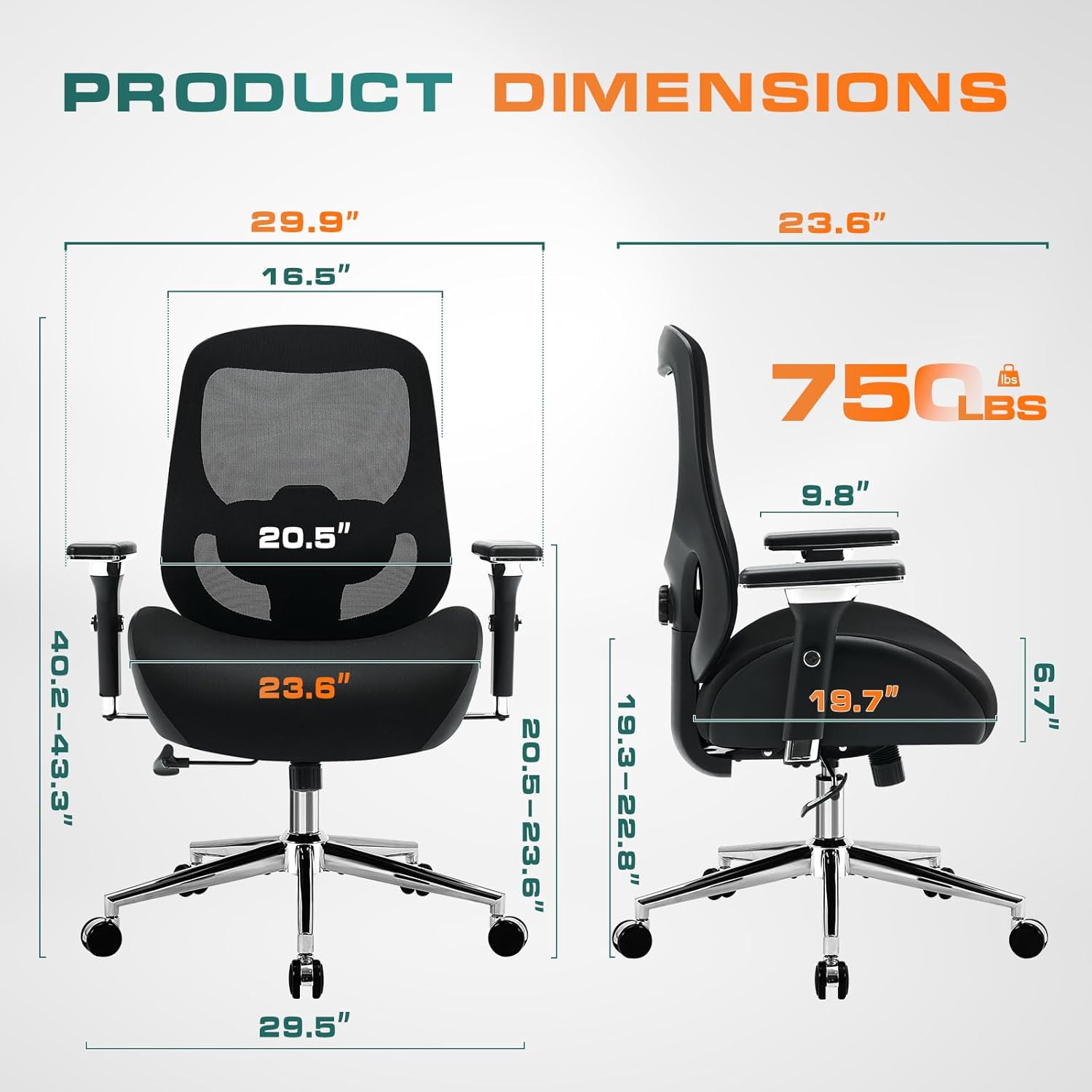 750lbs Big and Tall Office Chair with Wide Thick Seat Cushion for Heavy People Ergonomic Computer Mesh Desk Chairs with 4D Armrests, Adjustable Lumbar Support for Adults 8 Hours daliy Work