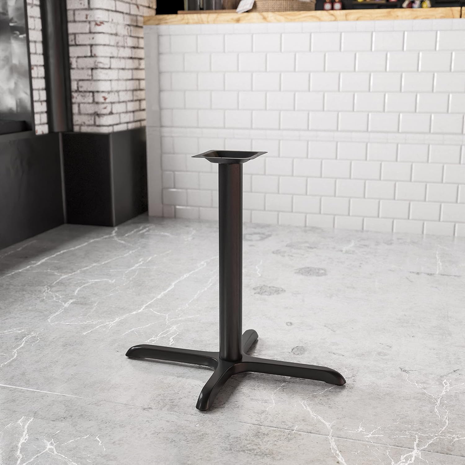 Flash Furniture Beverly 23.75" x 30" Restaurant Table X-Base with 3" Diameter Table Height Column, Commercial X-Base Cast Iron Table Base, Black