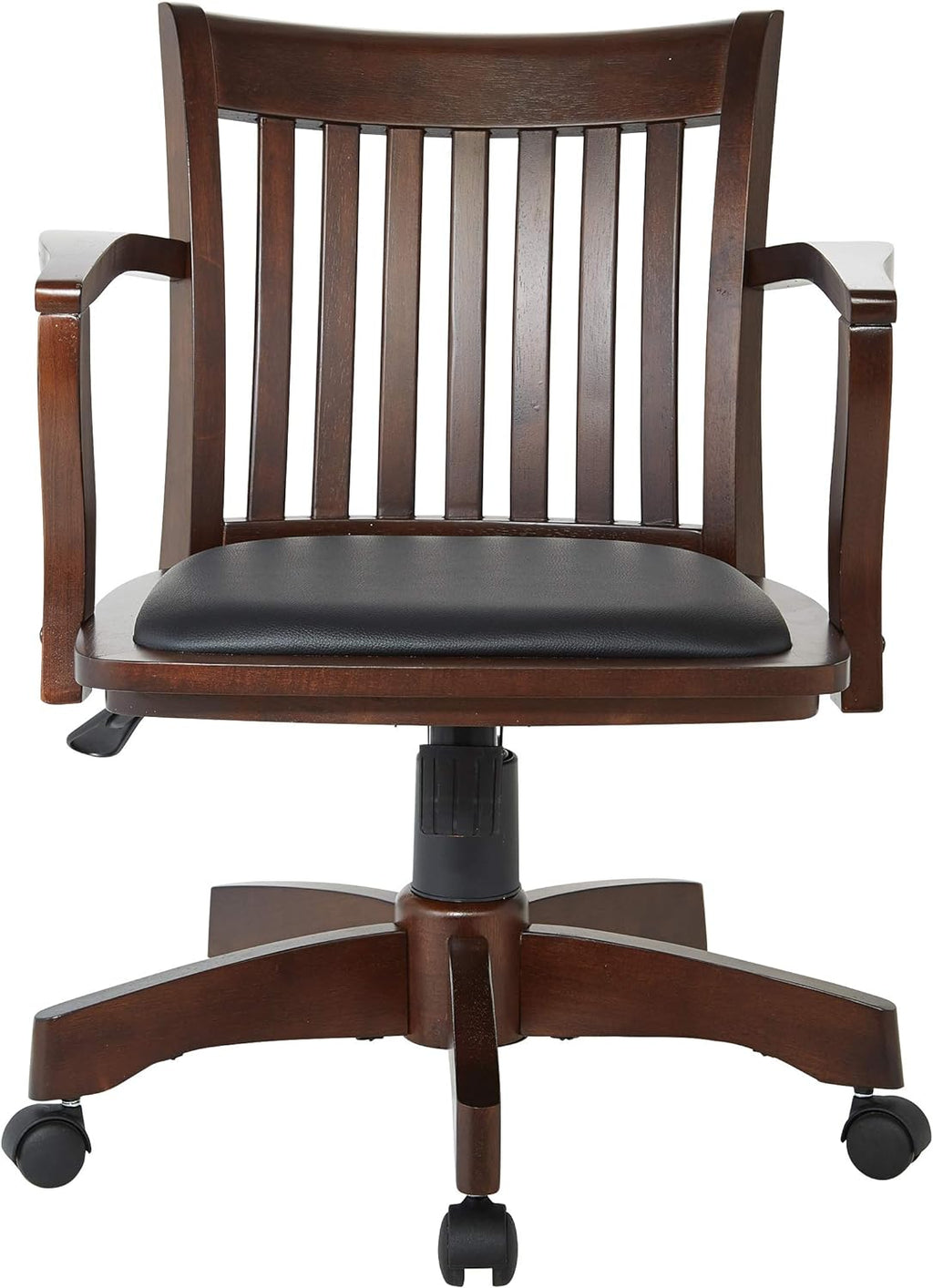 OSP Home Furnishings Deluxe Wood Banker's Desk Chair with Padded Seat, Adjustable Height and Locking Tilt, Espresso Finish and Black Vinyl