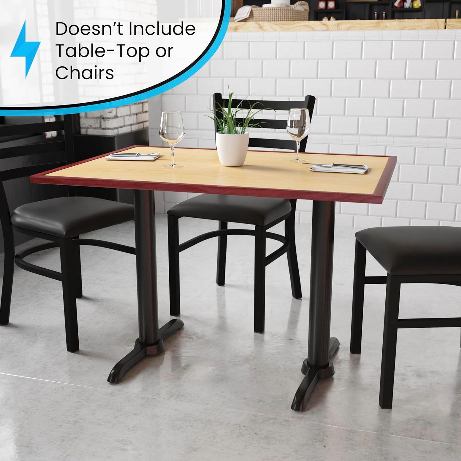 Flash Furniture 5" x 22" Restaurant Table T-Base with 3" Diameter Table Height Column, Commercial T-Base Cast Iron Restaurant Table Base, Black