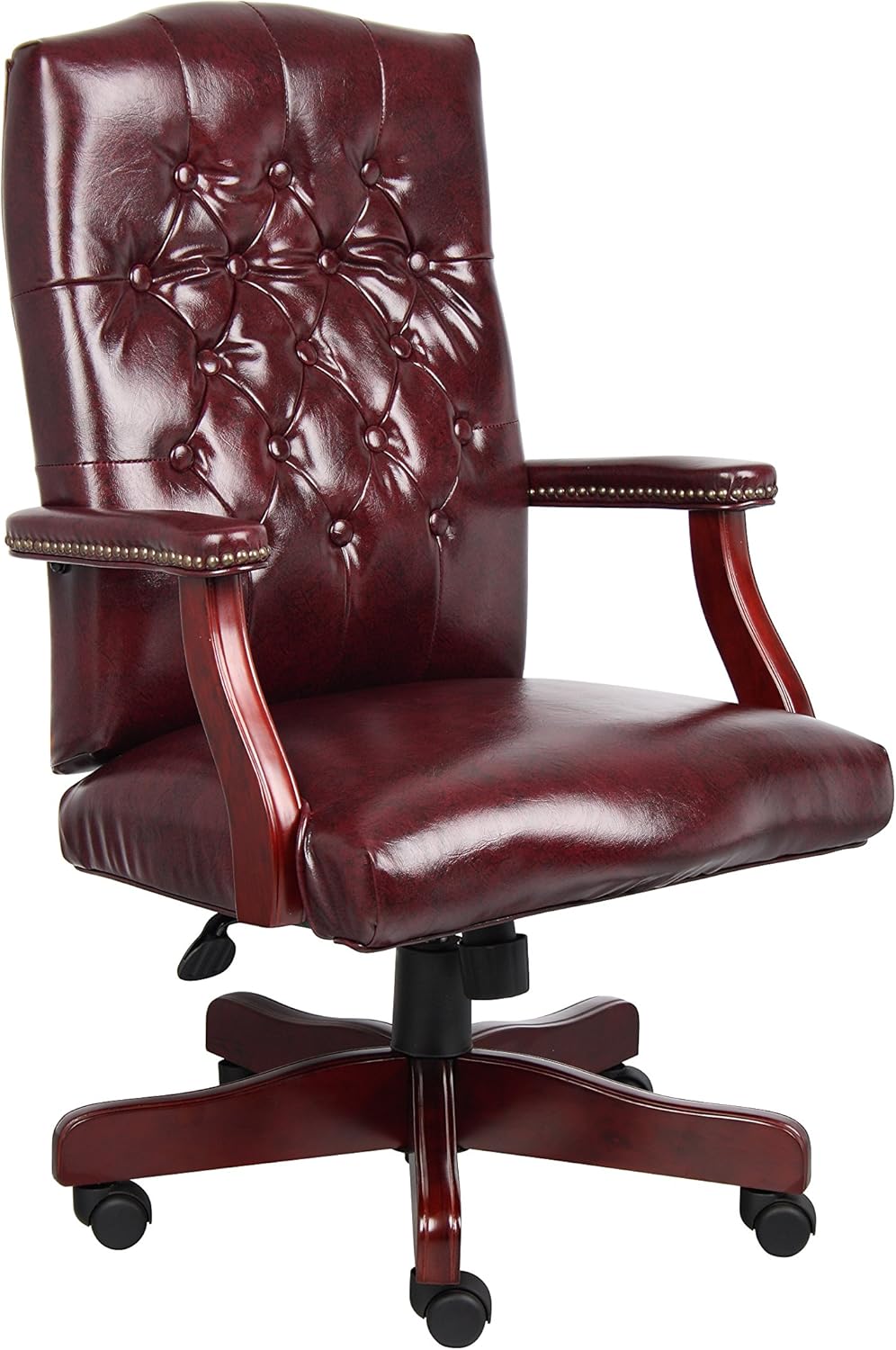 Boss Office Products Classic Executive Caressoft Chair with Mahogany Finish in Burgundy, high-Back (B905-BY)