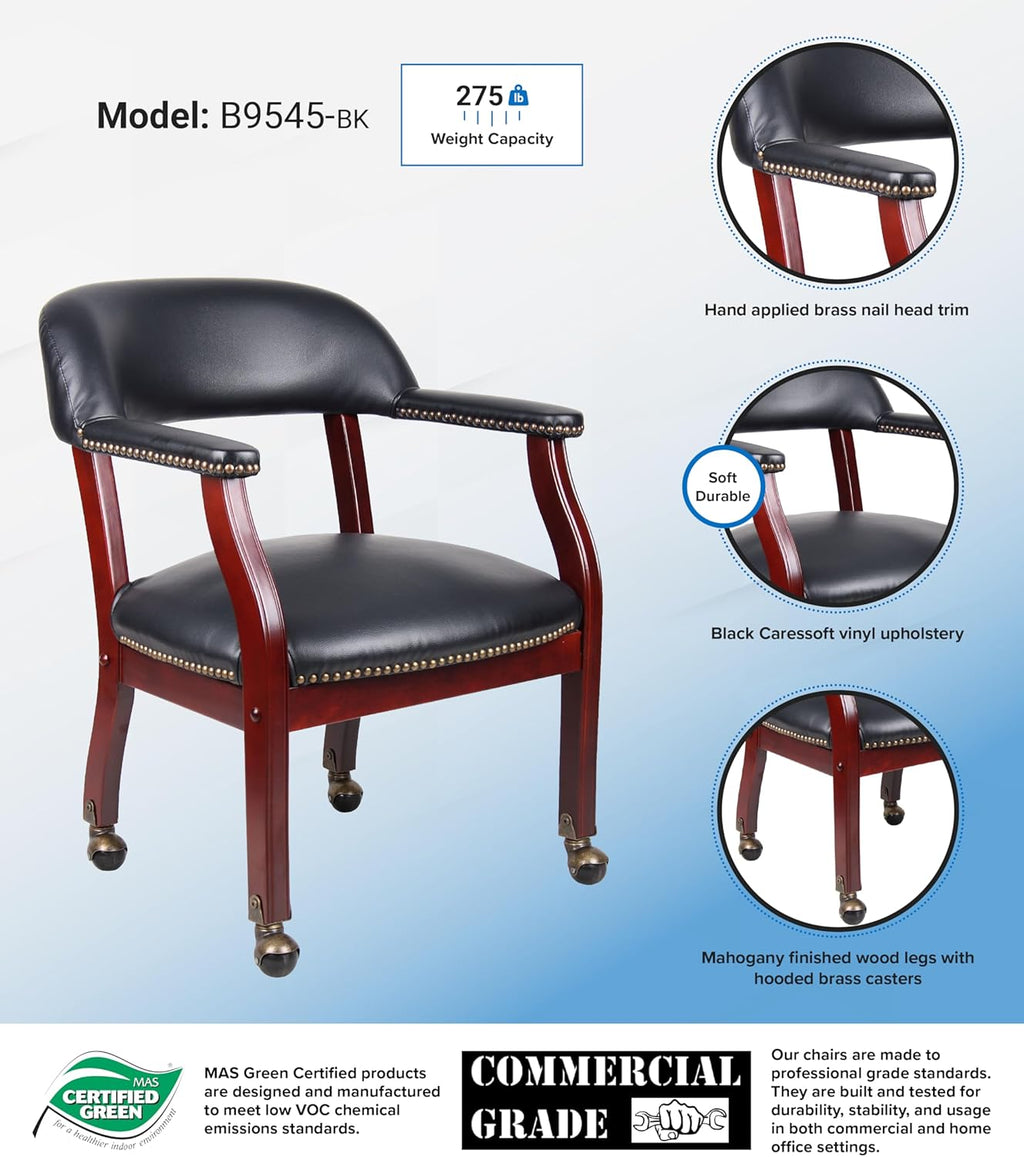Boss Captain’s Chair In Black Vinyl W/ Casters