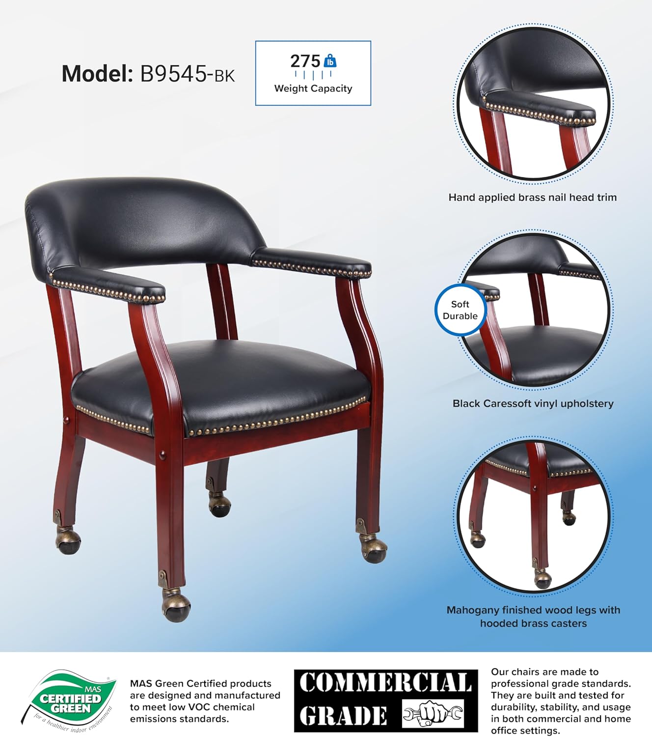 Boss Captain’s Chair In Black Vinyl W/ Casters