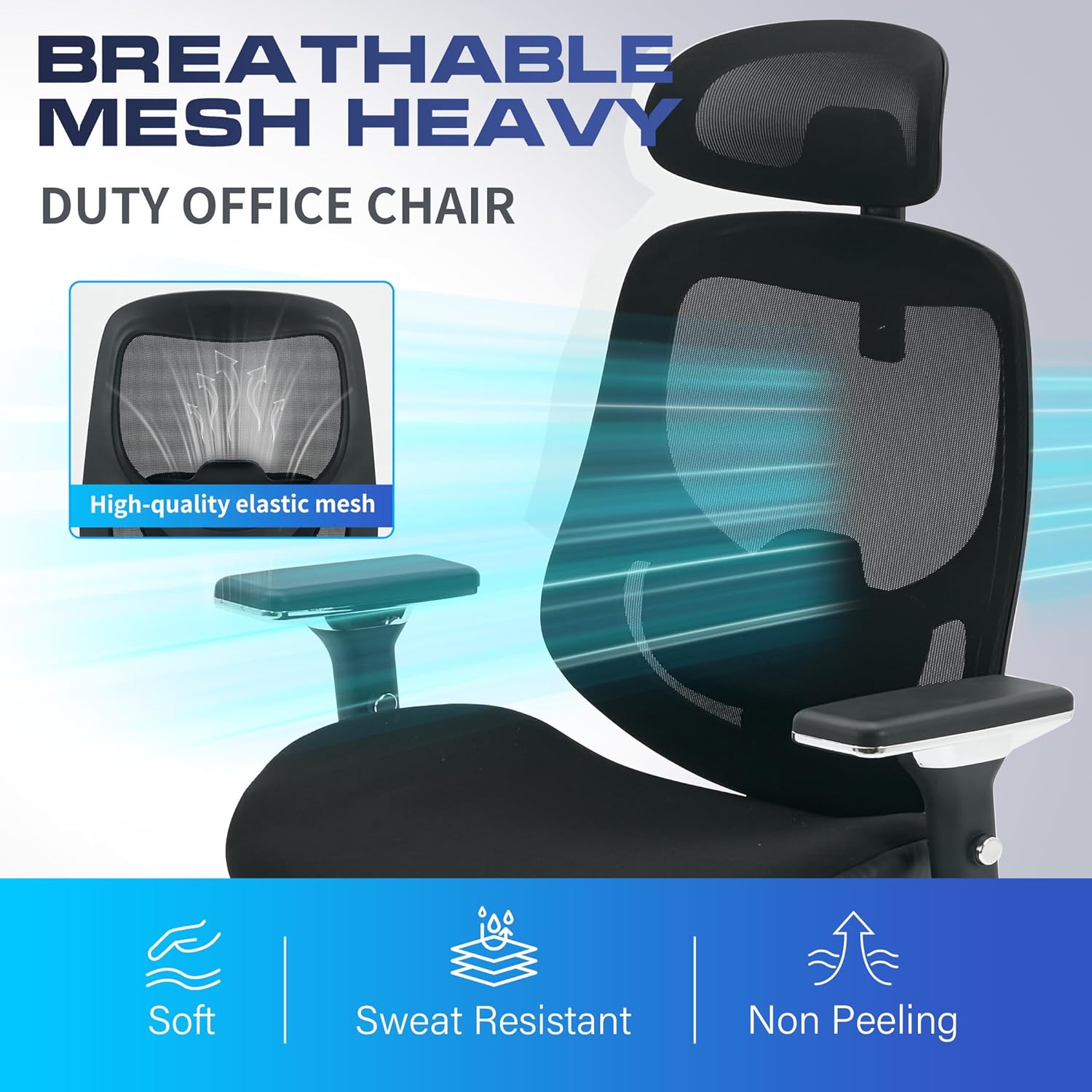 700lbs Big and Tall Office Chair for Heavy People Ergonomic Mesh Desk Chair with Wide Thick Seat Cushion, Adjustable Lumbar Support, 4D Armrests and Headrest for Aitting All Day