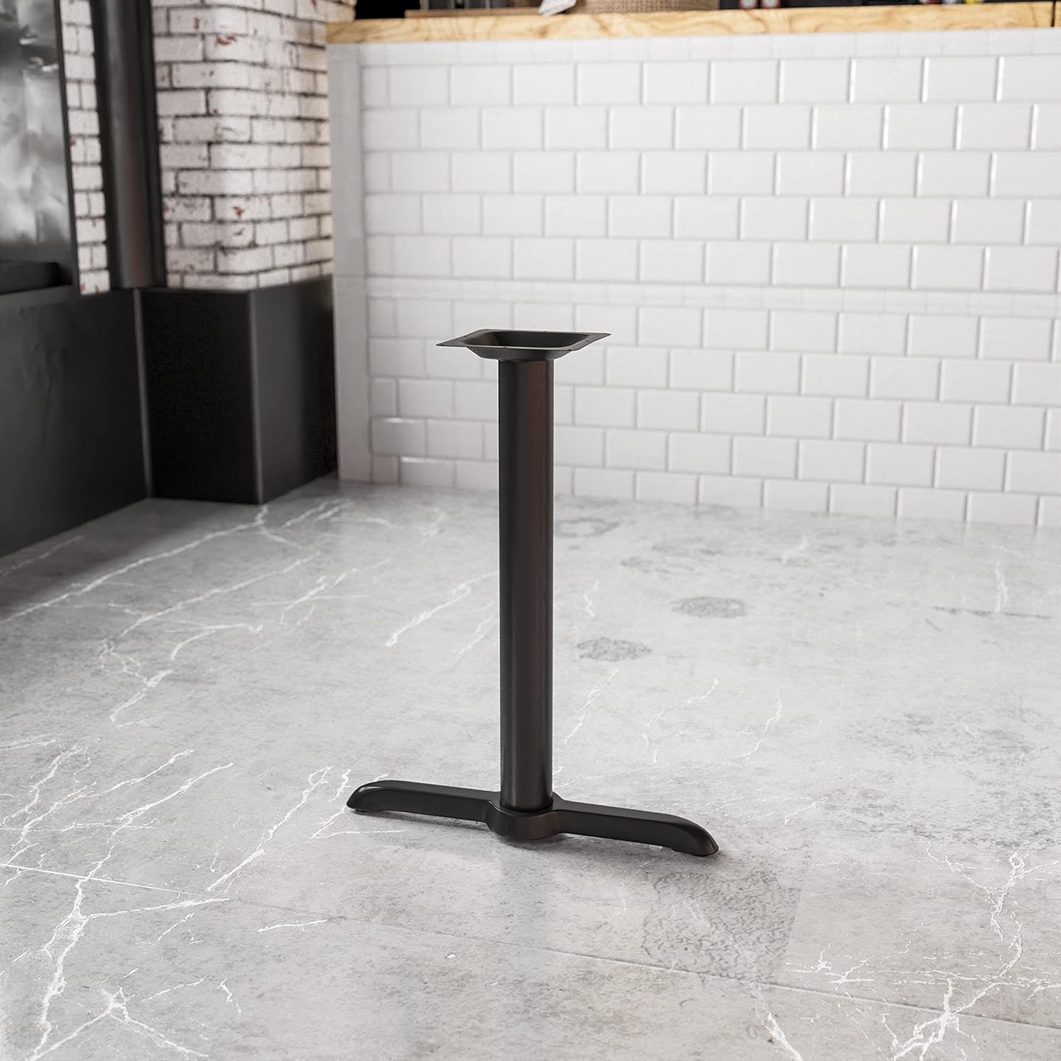 Flash Furniture 5" x 22" Restaurant Table T-Base with 3" Diameter Table Height Column, Commercial T-Base Cast Iron Restaurant Table Base, Black