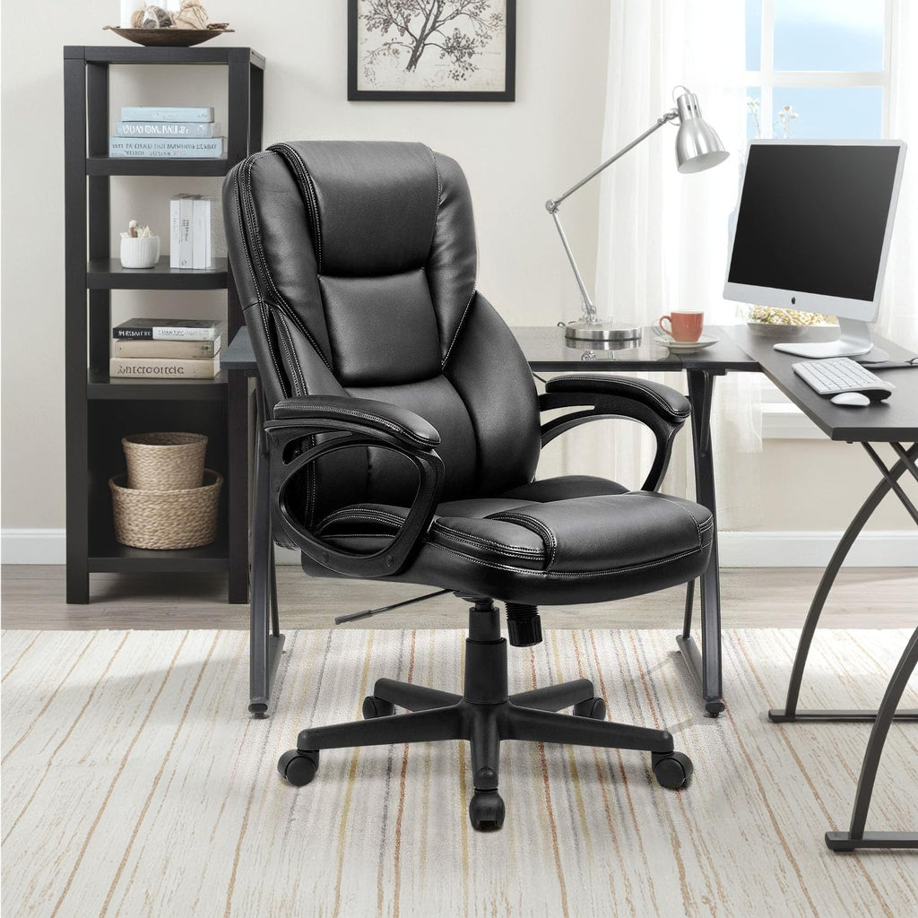 Furmax Office Executive Chair High Back Adjustable Managerial Home Desk Chair, Swivel Computer PU Leather Chair with Lumbar Support (Black)